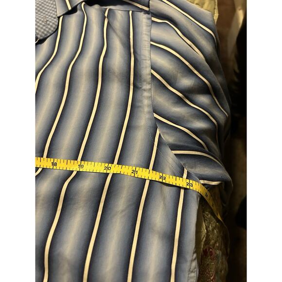 Bugatchi Uomo Shirt Mens Medium Navy Blue Shaped Fit Colorful Stripes Designer - Picture 9 of 9